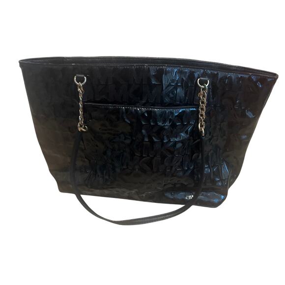 Michael Michael Kors Patent Leather Chain Tote Bag  Black Gold - Picture 5 of 9